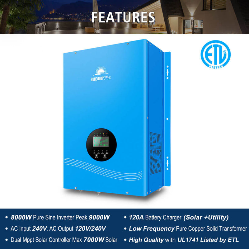 SunGoldPower Complete Off Grid Solar Kit 8000W 48V 120V/240V Output 10.24KWH Lithium Battery 5400 Watt Solar Panel SGK-8MAX