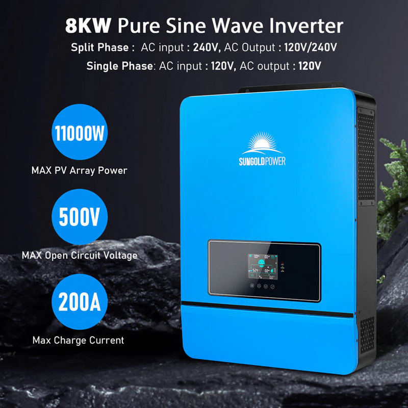 SunGoldPower Off-Grid Solar Kit 8000W 48VDC 120V/240V LIFEPO4 10.24kwh Lithium Battery 8 X 415 Watts Solar Panels - SGR-8K10E