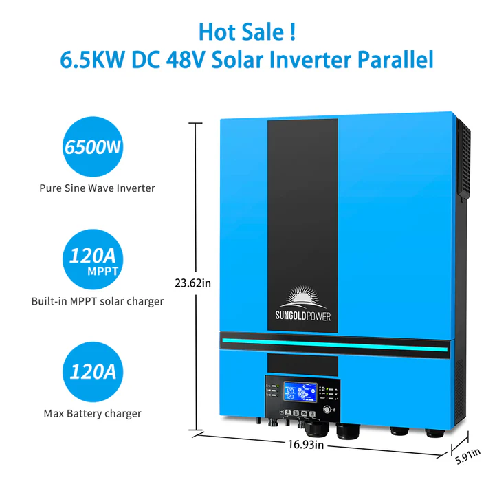 SunGoldPower Off-Grid Solar Kit 6500W 48VDC 120VAC LIFEPO4 10.24kwh Lithium Battery 8 X 415W Solar Panels - SGR-6510E