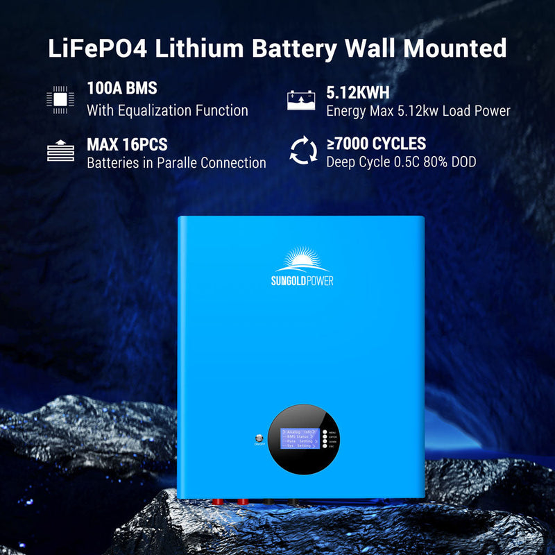 SunGoldPower 5.12kWh Powerwall LiFePO4 Lithium Battery SG48100M