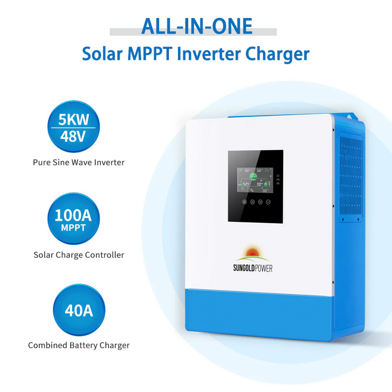 SunGoldPower Off-Grid Solar Kit 5000W 48VDC 120V LIFEPO4 10.24kwh Lithium Battery 6 X 415 Watts Solar Panels - SGR-5KE