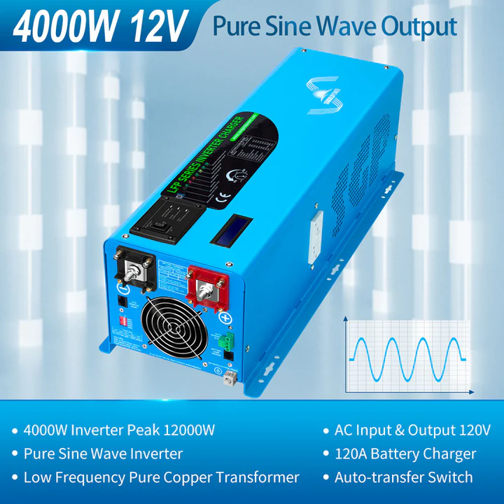 SunGoldPower Off Grid Solar Kit 4000W Inverter 12VDC 120V/240V LIFEPO4 Battery 1200 Watt Solar Back Up - SGK-PR4S