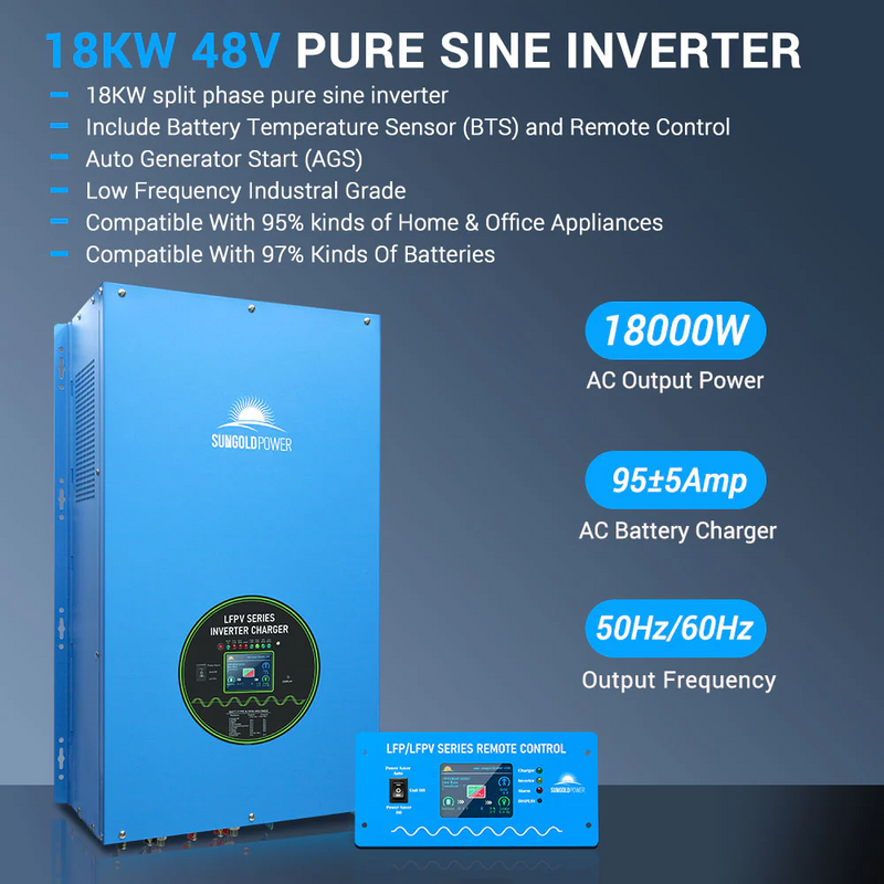 SunGoldPower Off-Grid Solar Kit 18000W 48VDC 120V/240V LIFEPO4 20.48kwh Lithium Battery 18 X 415 Watts Solar Panels - SGR-18K20E
