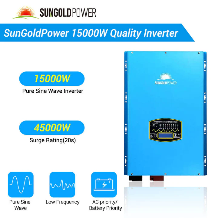 SunGoldPower Off-Grid Solar Kit 15000W 48VDC 120V/240V LIFEPO4 20.48kwh Lithium Battery 18 X 415 Watts Solar Panels - SGR-15K20E
