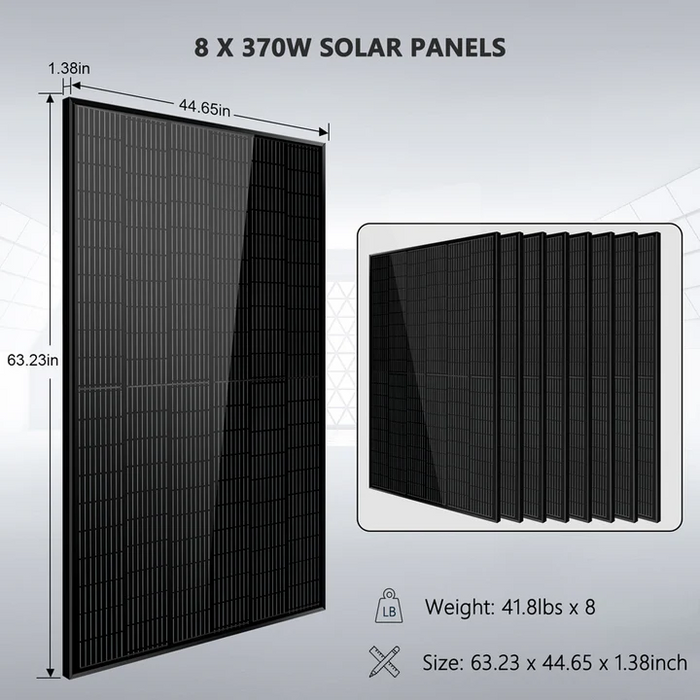 SunGoldPower Off-Grid Solar Kit 6000W 48VDC 120V/240V LIFEPO4 10.48kwh Server Rack Lithium Battery 8 X 370 Watts Solar Panels - SGR-6KL48C