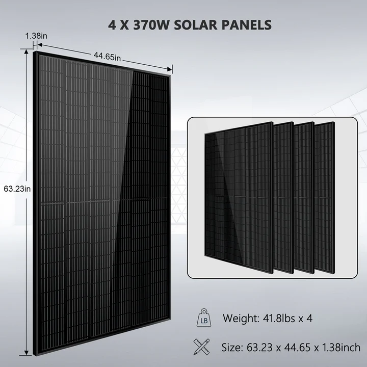 SunGoldPower Off-Grid Solar Kit 6500W 48VDC 120VAC 5.12kwh Powerwall Lithium Battery 4 X 370 Watts Solar Panels - SGM-655M