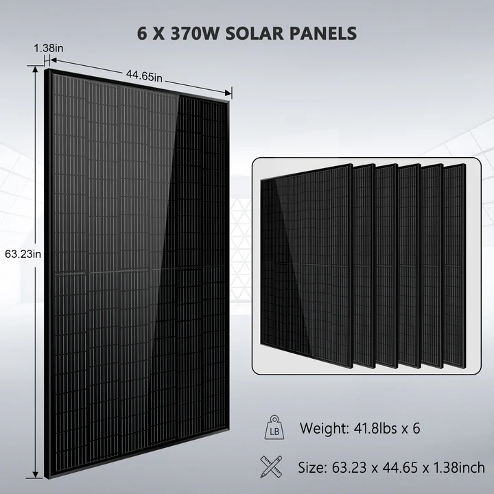 SunGoldPower Off Grid Solar Kit 6000W 24VDC 120V/240V LIFEPO4 10.24kwh Lithium Battery 6 X 370 Watt Solar Panels - SGK-PRO62
