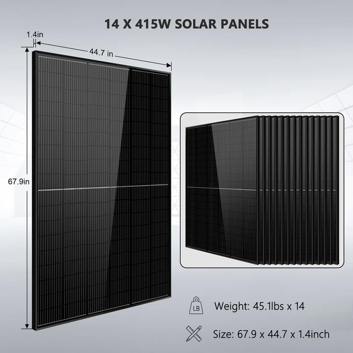 SunGoldPower Off-Grid Solar Kit 13000W 48VDC 120V/240V LIFEPO4 20.48kwh Lithium Battery 14 X 415 Watts Solar Panels - SGR-13KM