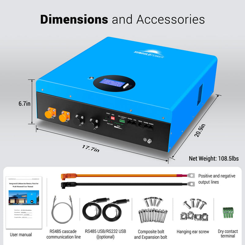 SunGoldPower 5.12kWh Powerwall LiFePO4 Lithium Battery SG48100M