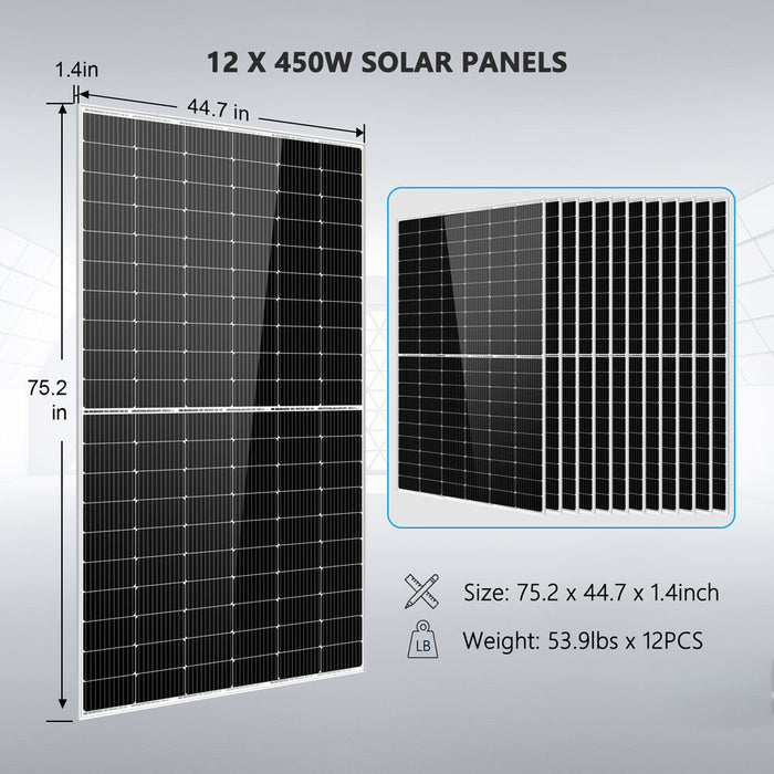 SunGoldPower Complete Off Grid Solar Kit 12000W 48V 120V/240V Output 10.24KWH Lithium Battery 5400 Watt Solar Panel SGK-12MAX