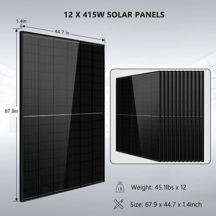 SunGoldPower Off Grid Solar Kit 10000W 48VDC 120VAC/240V 20.48kwh Powerwall Lithium Battery 12 X 415 Watts Solar Panels - SGM-10M2T