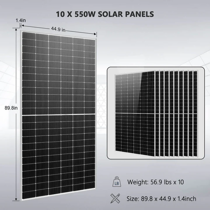 SunGoldPower Off Grid Solar Kit 10 X 550 Watts Solar Panels 4 X 5.12kwh Powerwall Lithium Battery 10KW Solar Inverter 48VDC 120V/240V - SGR-10K25S