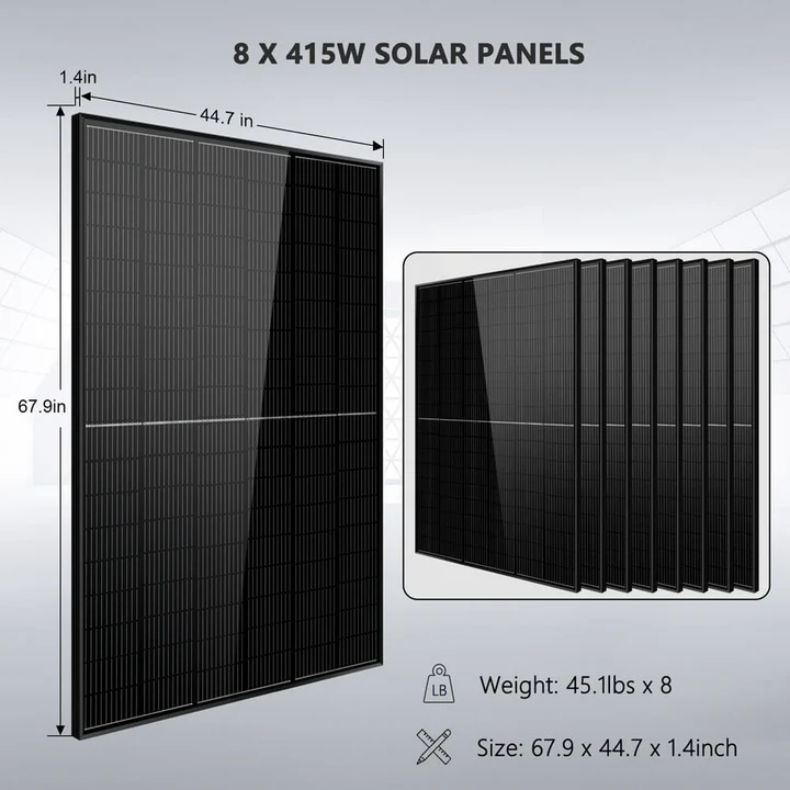 SunGoldPower Off-Grid Solar Kit 8000W 48VDC 120V/240V LIFEPO4 10.24kwh Lithium Battery 8 X 415 Watts Solar Panels - SGR-8K10E