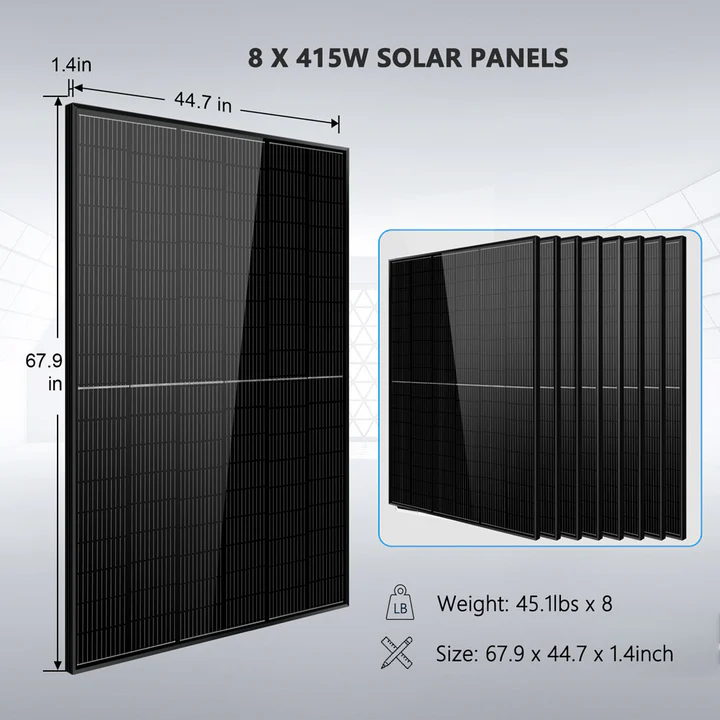 SunGoldPower Off-Grid Solar Kit 6500W 48VDC 120VAC LIFEPO4 10.24kwh Lithium Battery 8 X 415W Solar Panels - SGR-6510E