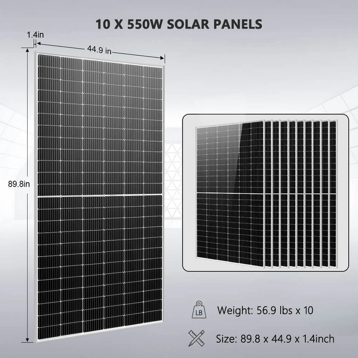 SunGoldPower Off Grid Solar Kit 10 X 550 Watts Solar Panels 4 X 5.12kwh Powerwall Lithium Battery 10KW Solar Inverter 48VDC 120V/240V - SGM-10K20