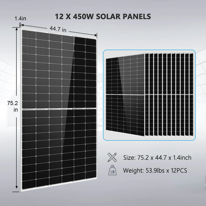 SunGoldPower Off Grid Solar Kit 10000W 48VDC 120V/240V LIFEPO4 20.48kwh Lithium Battery 12 X 450 Watts Solar Panels - SGR-10K2M