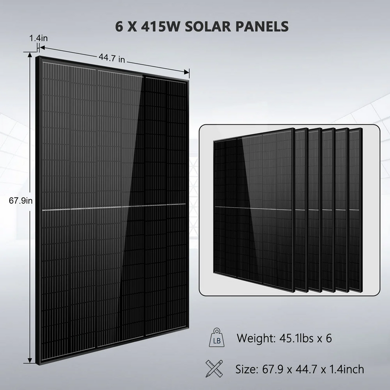 SunGoldPower Off-Grid Solar Kit 5000W 48VDC 120V LIFEPO4 10.24kwh Lithium Battery 6 X 415 Watts Solar Panels - SGR-5KE