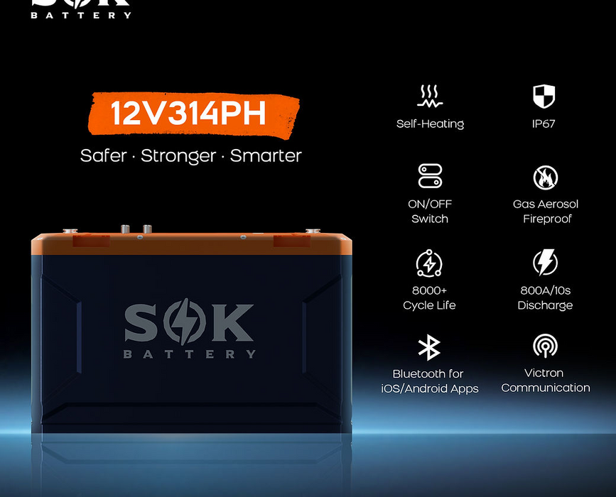 SOK Battery Built-in heater & Bluetooth,Victron CAN Comms 12V314Ah - SK12V314PH