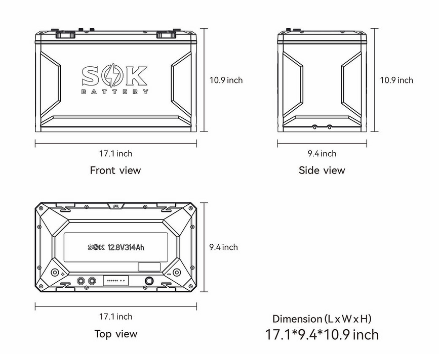 SOK Battery Built-in heater & Bluetooth,Victron CAN Comms 12V314Ah - SK12V314PH