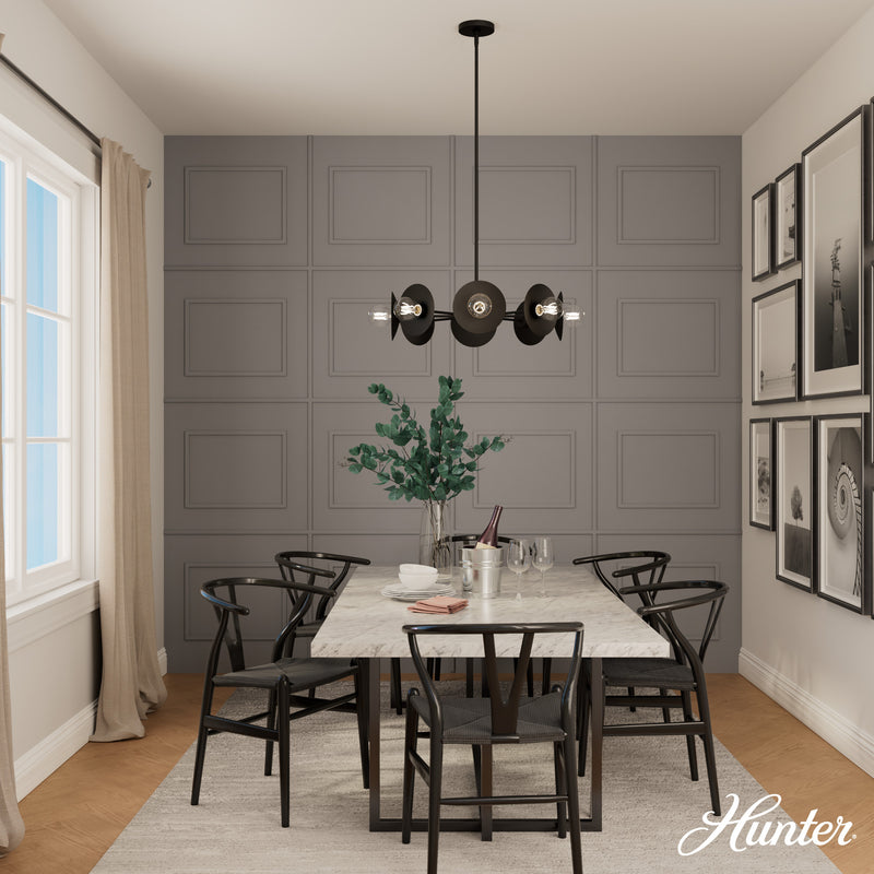 Hunter Fernando Flat Matte Black 8 Light Chandelier Ceiling Light Fixture - Jasmine Roth Collection