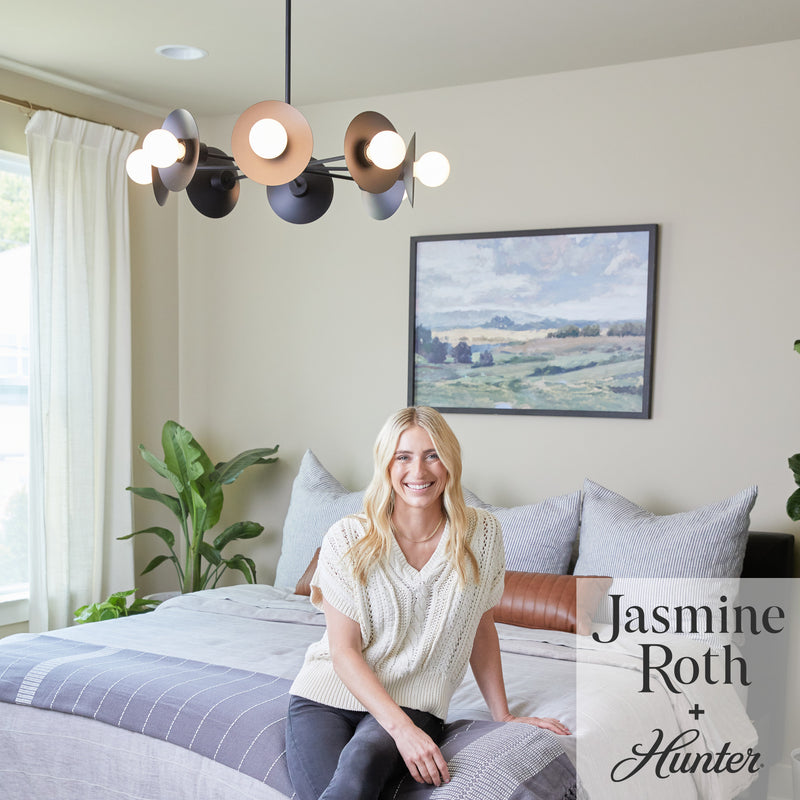 Hunter Fernando Flat Matte Black 8 Light Chandelier Ceiling Light Fixture - Jasmine Roth Collection