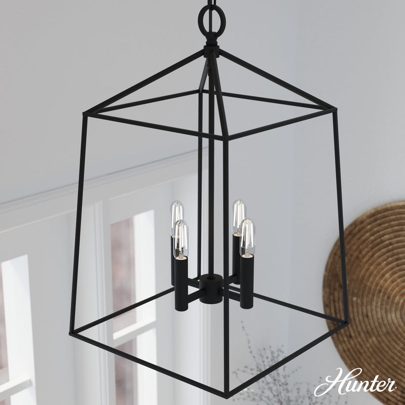 Hunter Fair Oaks Flat Matte Black 4 Light Pendant Ceiling Light Fixture - Jasmine Roth Collection