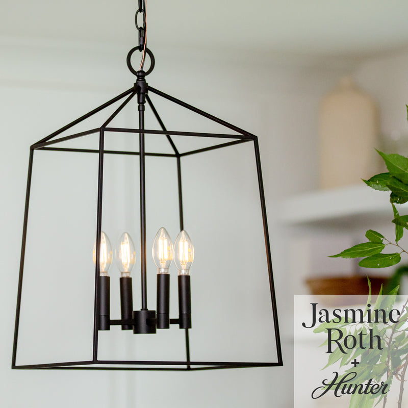 Hunter Fair Oaks Flat Matte Black 4 Light Pendant Ceiling Light Fixture - Jasmine Roth Collection