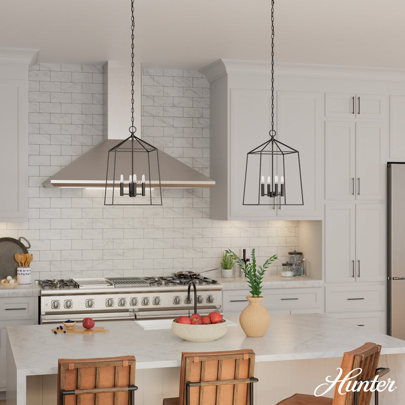 Hunter Fair Oaks Flat Matte Black 4 Light Pendant Ceiling Light Fixture - Jasmine Roth Collection