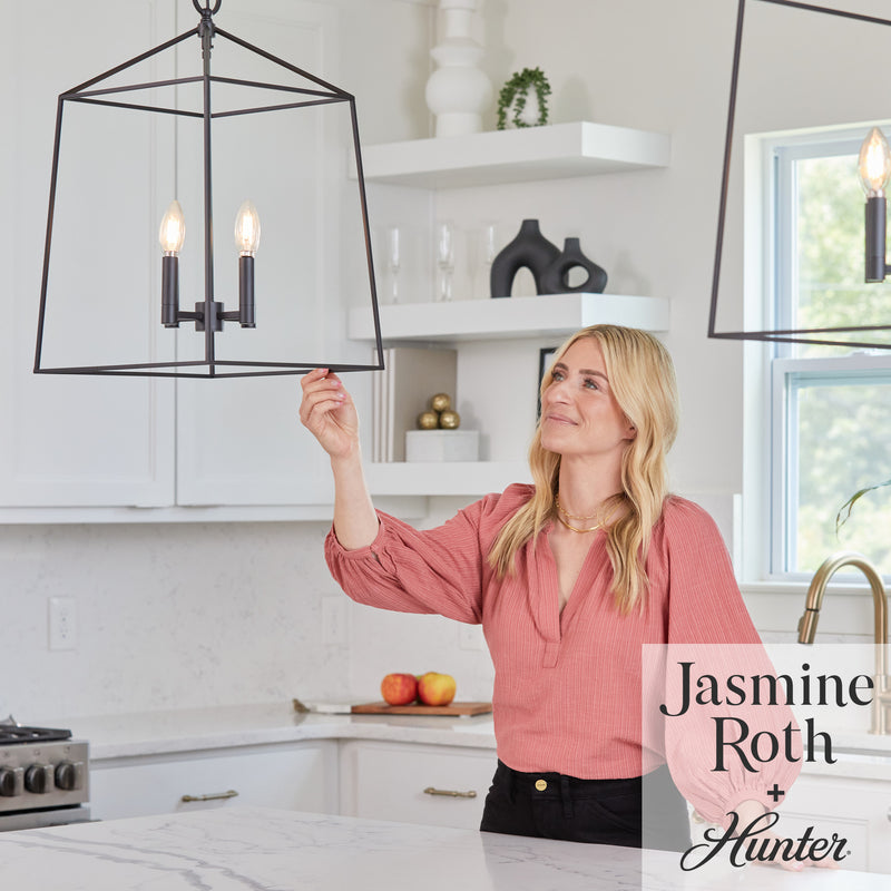 Hunter Fair Oaks Flat Matte Black 4 Light Pendant Ceiling Light Fixture - Jasmine Roth Collection