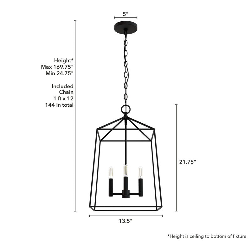 Hunter Fair Oaks Flat Matte Black 4 Light Pendant Ceiling Light Fixture - Jasmine Roth Collection