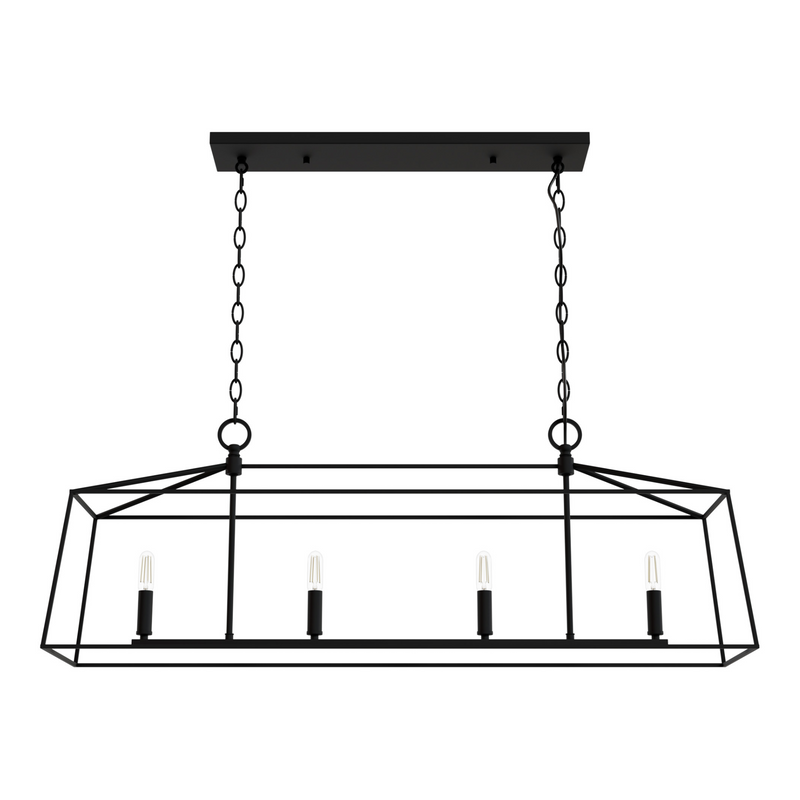 Hunter Fair Oaks Flat Matte Black 4 Light Chandelier Ceiling Light Fixture - Jasmine Roth Collection