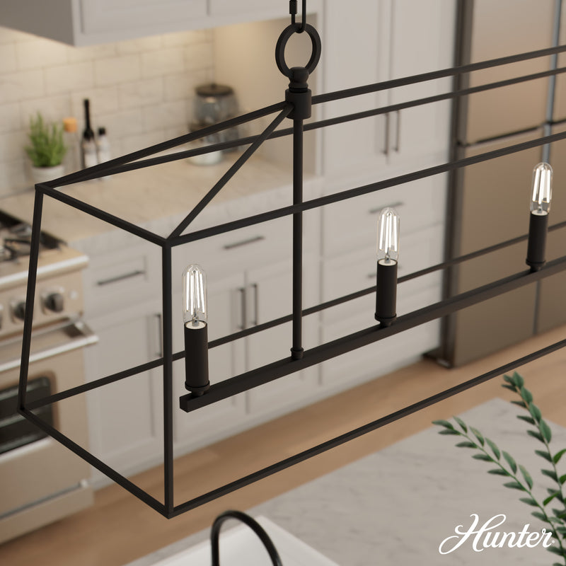 Hunter Fair Oaks Flat Matte Black 4 Light Chandelier Ceiling Light Fixture - Jasmine Roth Collection