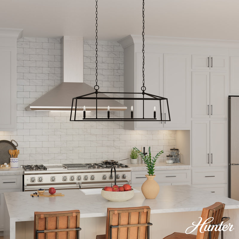 Hunter Fair Oaks Flat Matte Black 4 Light Chandelier Ceiling Light Fixture - Jasmine Roth Collection