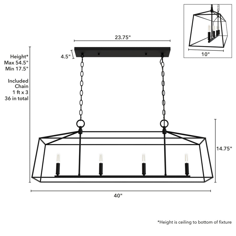 Hunter Fair Oaks Flat Matte Black 4 Light Chandelier Ceiling Light Fixture - Jasmine Roth Collection