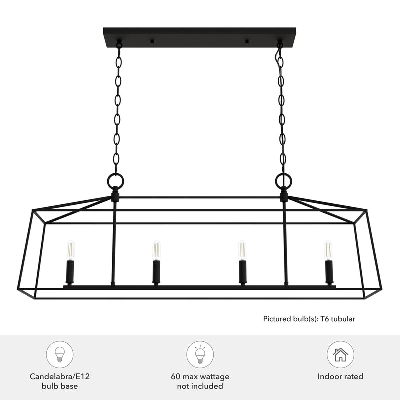 Hunter Fair Oaks Flat Matte Black 4 Light Chandelier Ceiling Light Fixture - Jasmine Roth Collection