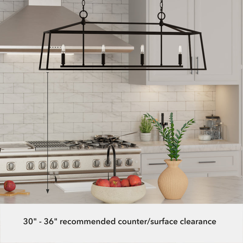 Hunter Fair Oaks Flat Matte Black 4 Light Chandelier Ceiling Light Fixture - Jasmine Roth Collection