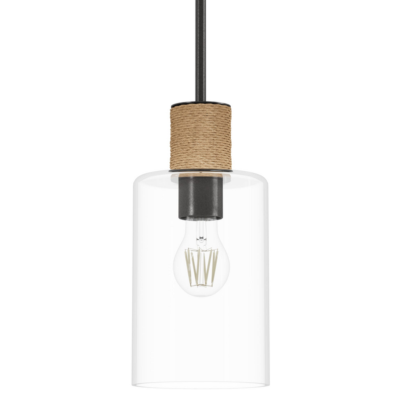 Hunter Vanning Noble Bronze and Natural Sisal Rope with Clear Glass 1 Light Pendant Ceiling Light Fixture - Jasmine Roth Collection
