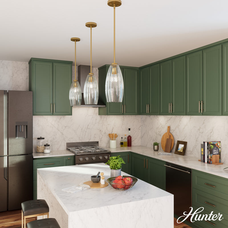 Hunter Rossmoor Luxe Gold with Clear Glass 1 Light Pendant Ceiling Light Fixture - Jasmine Roth Collection