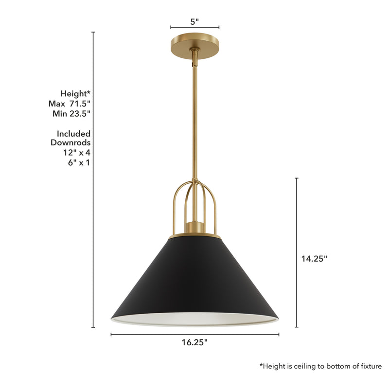 Hunter Carrington Isle Flat Matte Black and Luxe Gold 1 Light Pendant Ceiling Light Fixture - Jasmine Roth Collection