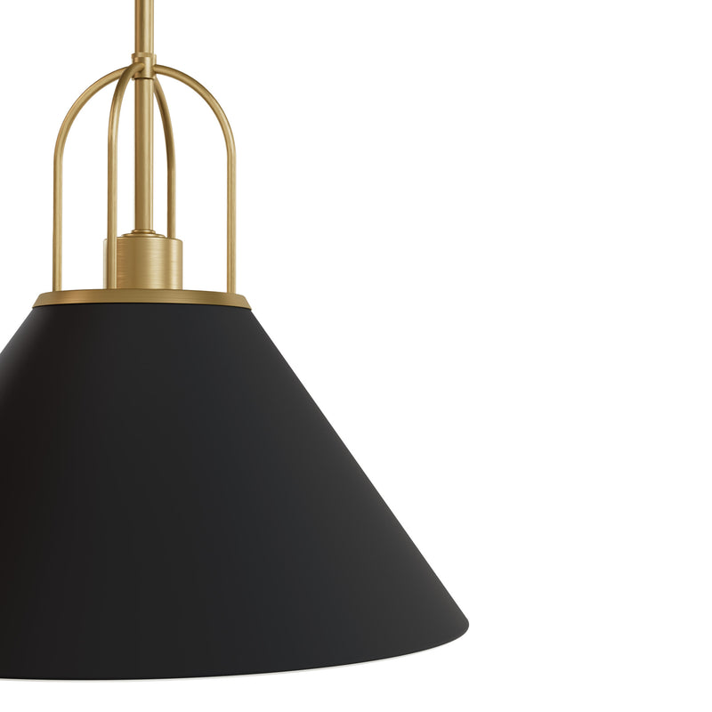 Hunter Carrington Isle Flat Matte Black and Luxe Gold 1 Light Pendant Ceiling Light Fixture - Jasmine Roth Collection