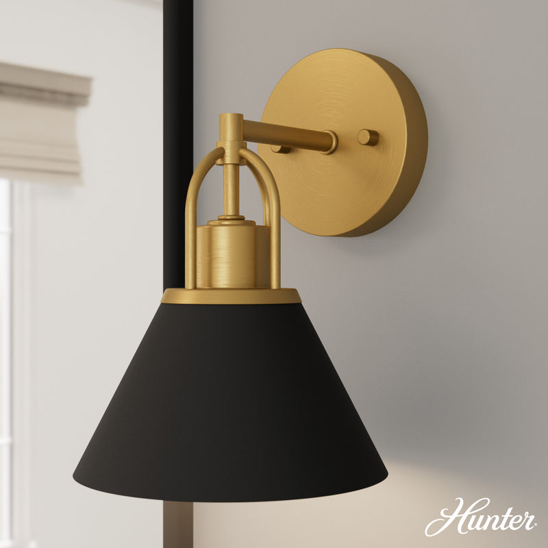 Hunter Carrington Isle Flat Matte Black and Luxe Gold 1 Light Sconce Wall Light Fixture - Jasmine Roth Collection