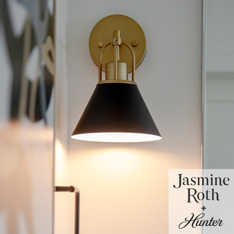 Hunter Carrington Isle Flat Matte Black and Luxe Gold 1 Light Sconce Wall Light Fixture - Jasmine Roth Collection