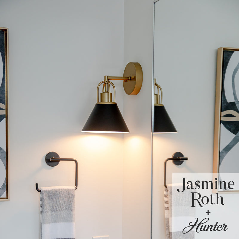 Hunter Carrington Isle Flat Matte Black and Luxe Gold 1 Light Sconce Wall Light Fixture - Jasmine Roth Collection