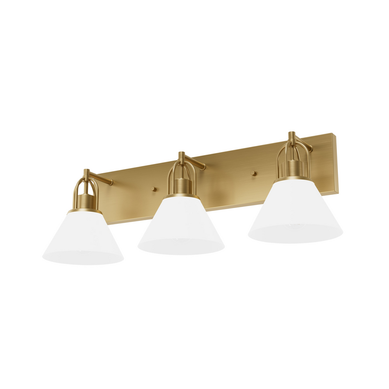 Hunter Carrington Isle Luxe Gold with Cased White Glass Glass 3 Light Bathroom Vanity Wall Light Fixture - Jasmine Roth Collection