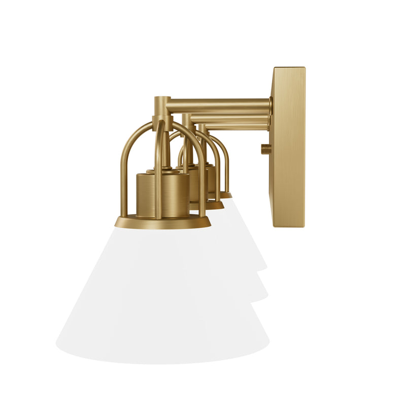 Hunter Carrington Isle Luxe Gold with Cased White Glass Glass 3 Light Bathroom Vanity Wall Light Fixture - Jasmine Roth Collection
