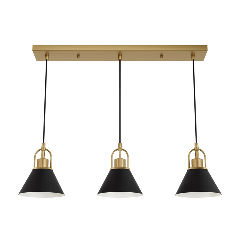 Hunter Carrington Isle Luxe Gold and Flat Matte Black 3 Light Pendant Cluster Ceiling Light Fixture - Jasmine Roth Collection