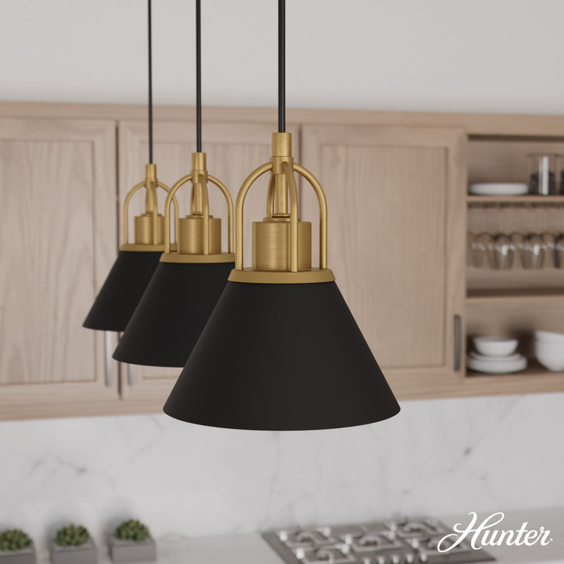 Hunter Carrington Isle Luxe Gold and Flat Matte Black 3 Light Pendant Cluster Ceiling Light Fixture - Jasmine Roth Collection