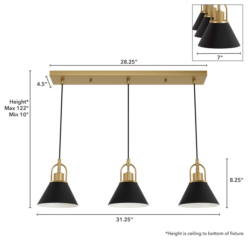 Hunter Carrington Isle Luxe Gold and Flat Matte Black 3 Light Pendant Cluster Ceiling Light Fixture - Jasmine Roth Collection