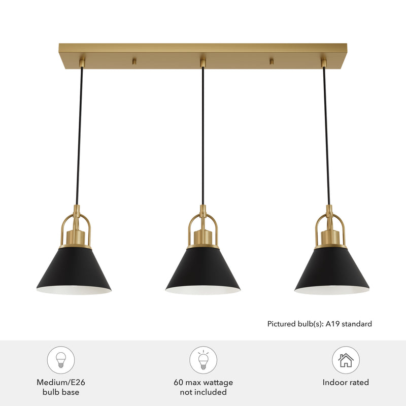 Hunter Carrington Isle Luxe Gold and Flat Matte Black 3 Light Pendant Cluster Ceiling Light Fixture - Jasmine Roth Collection