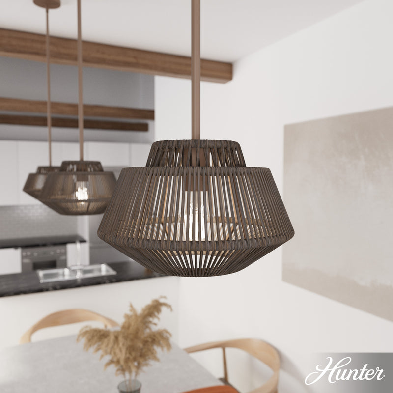 Hunter Brookhollow Sable Rattan and Sable 1 Light Pendant Ceiling Light Fixture - Jasmine Roth Collection